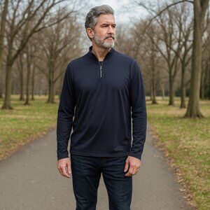 Coral Bay Golf Men XL Blue Striped Lightweight Long Sleeve Zip Athletic Pullover